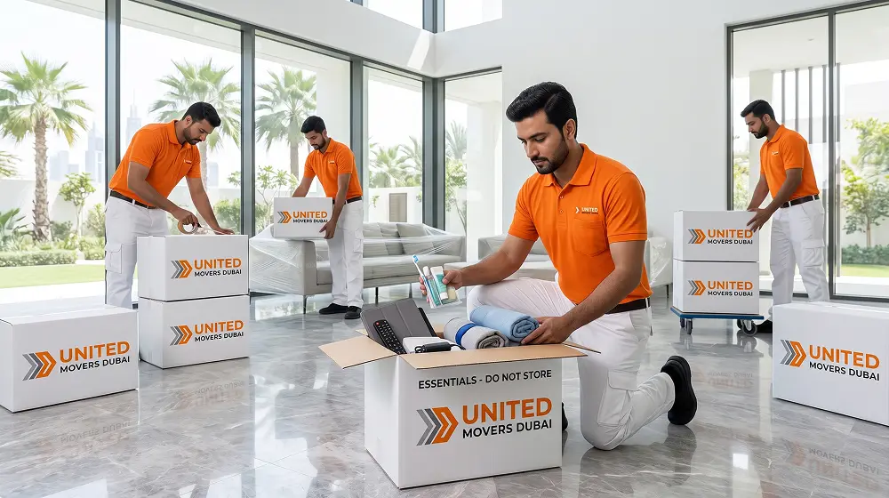 Essential items packed in a moving-day box
