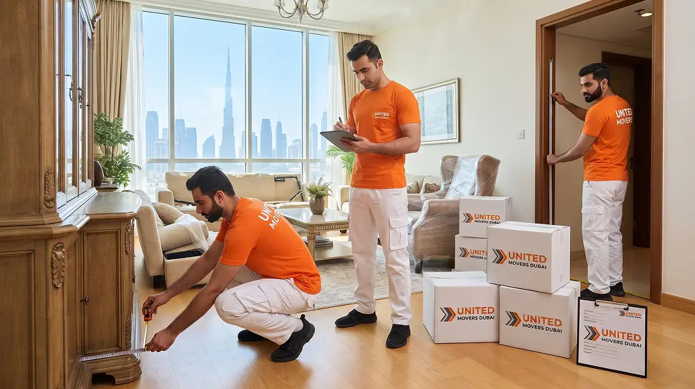 Moving surveyor inspecting furniture before preparing a moving quote in Dubai