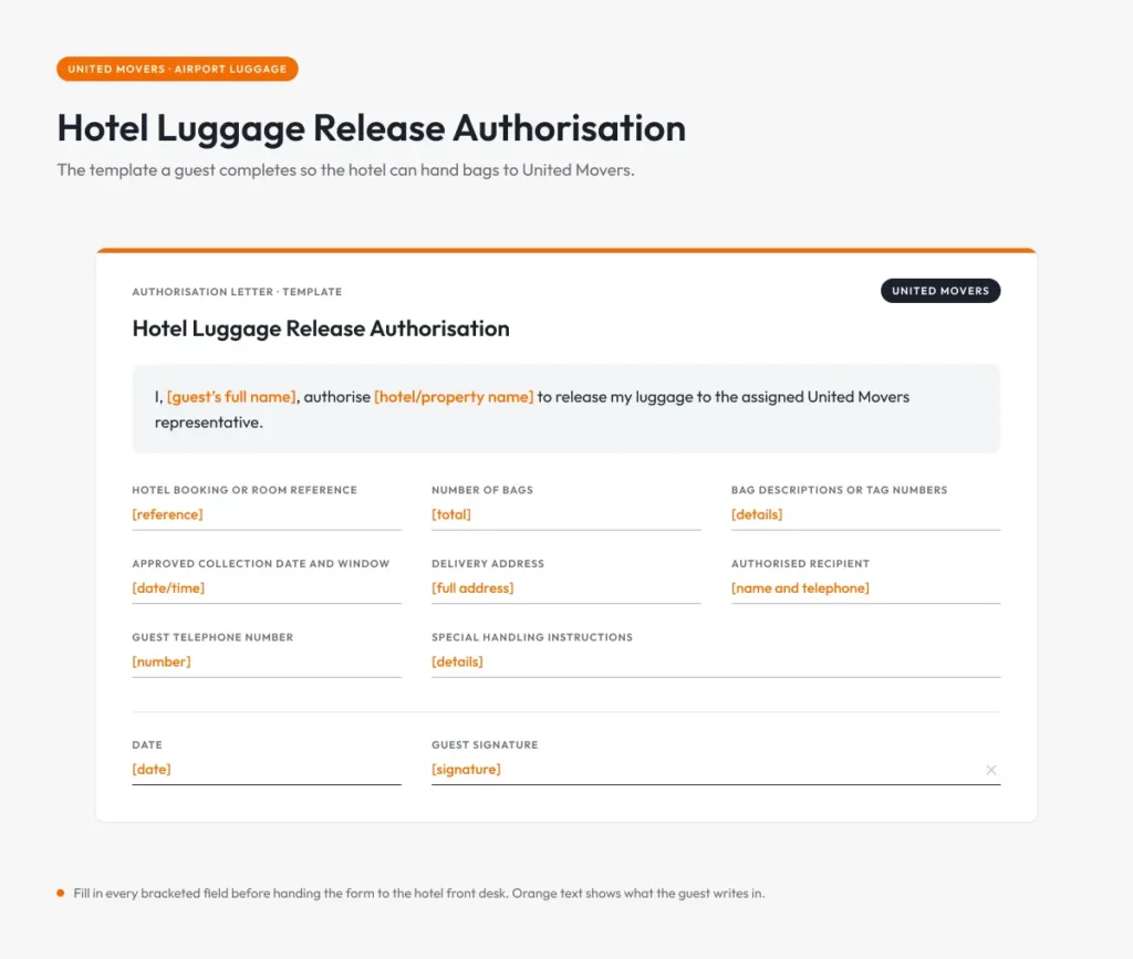 Hotel luggage release authorisation