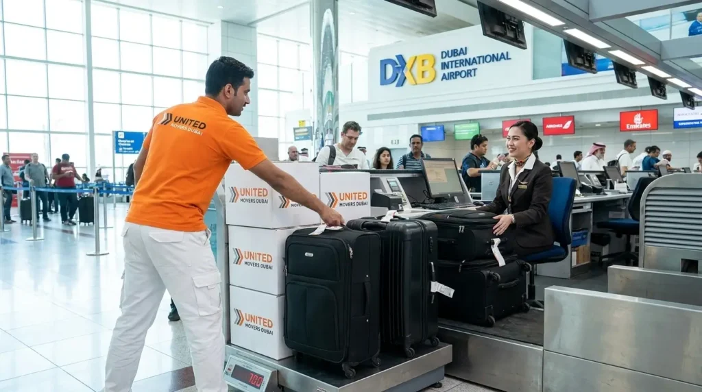 Passenger or assigned handler carrying bags through check-in